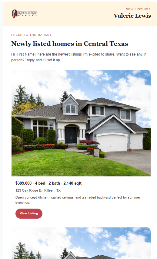 New listing email template